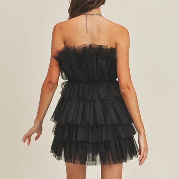 Mable Organza Tube Ruffle Mini Dress Black Women's Size S - Picture 8 of 16